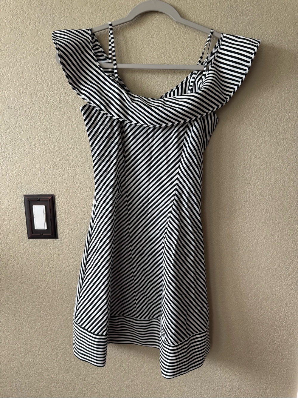 Armani Exchange Black and White Striped Mini Dress